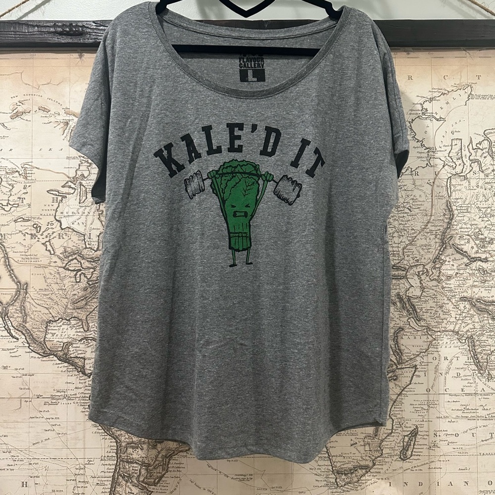 “Kale’d It” Pun Graphic Tee | Size L | Funny Fitness-Inspired Dolman T-Shirt - Picture 9 of 15